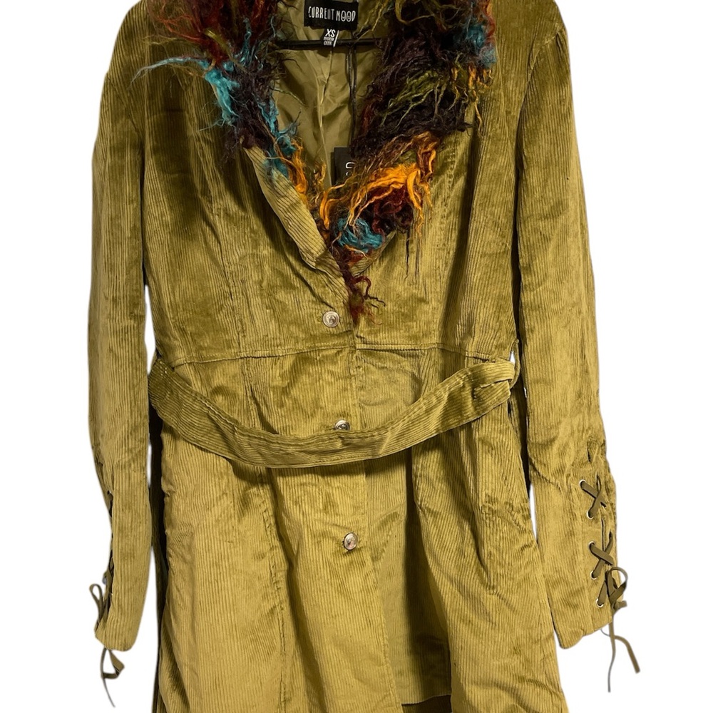 Corduroy Olive Green Jacket with Multicolor Collar